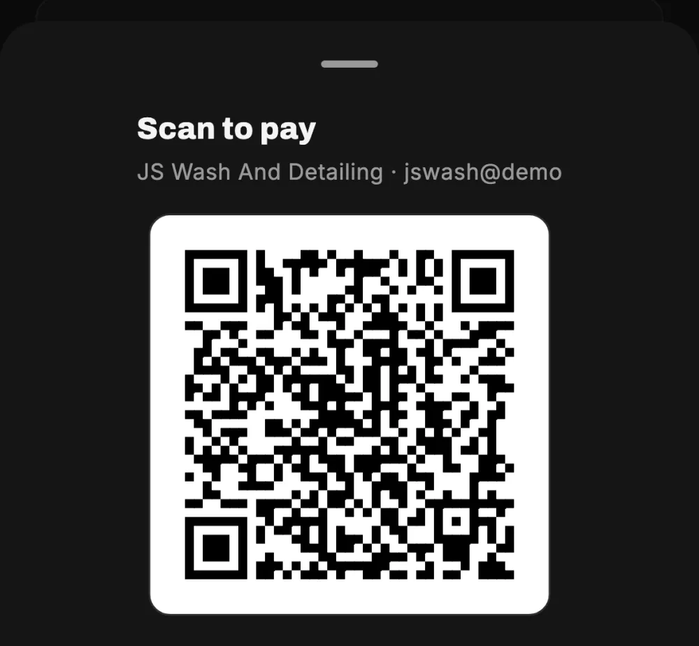 Scan to pay sheet showing the shop UPI QR code